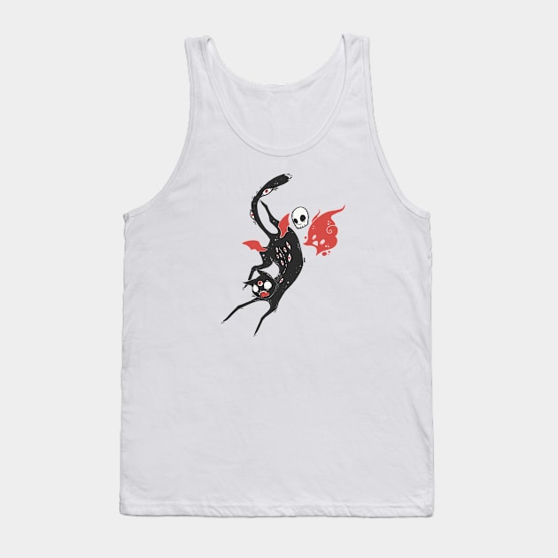 Black Cat Monster With Skull And Ghost Tank Top by cellsdividing